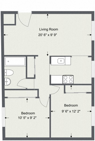 2 Bedroom 1 Bath 500 Sq. Ft Floor Plan at Integrity Berea Apartments, Integrity Realty LLC, Ohio